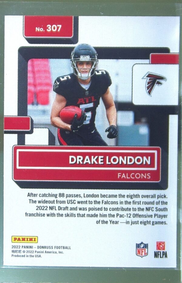 2022 Donruss Drake London RC #307 Falcons - Image 3