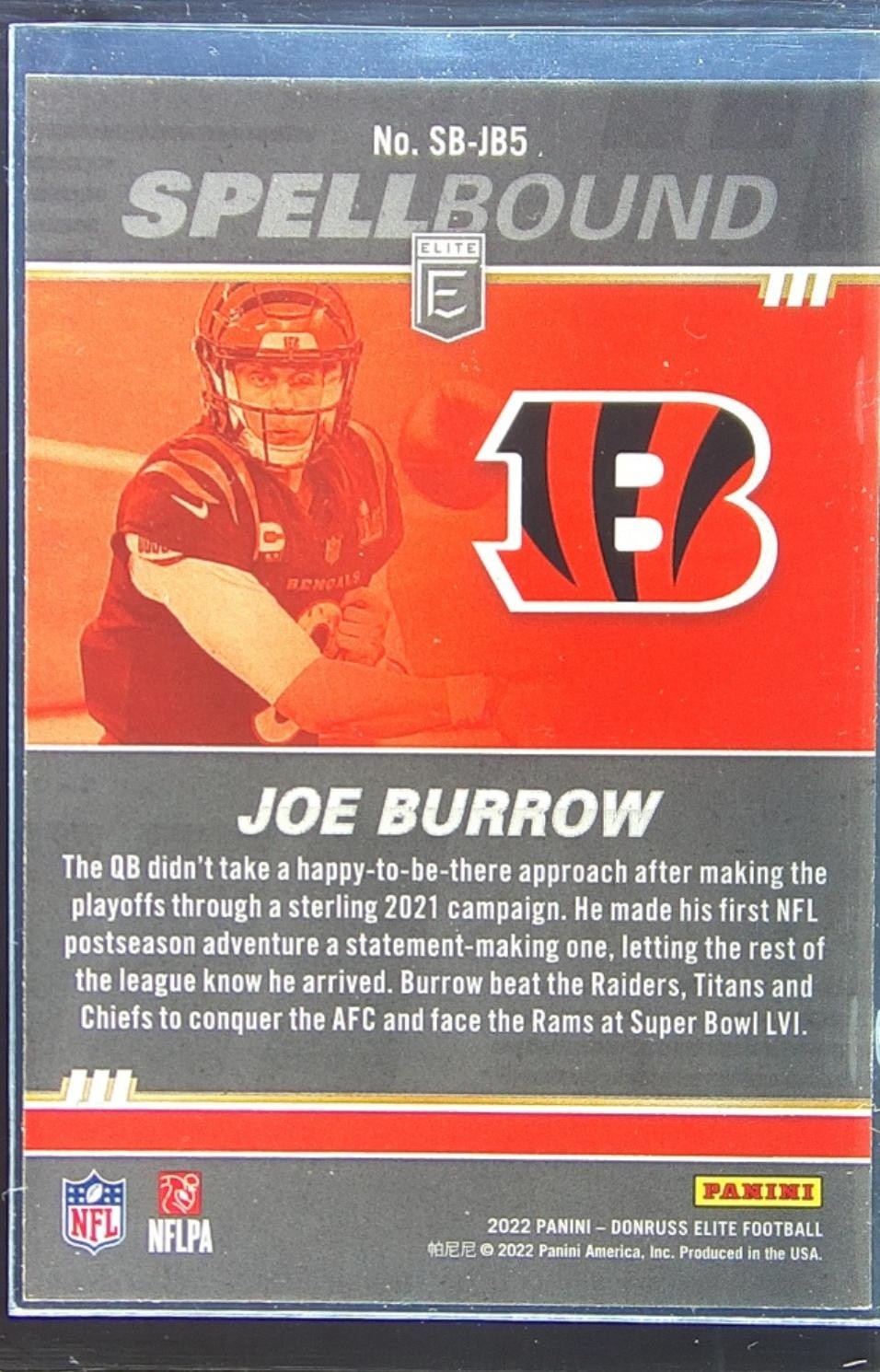 2022 Donruss Elite Joe Burrow #SB-JB5 Bengals Spellbound Green - Image 3