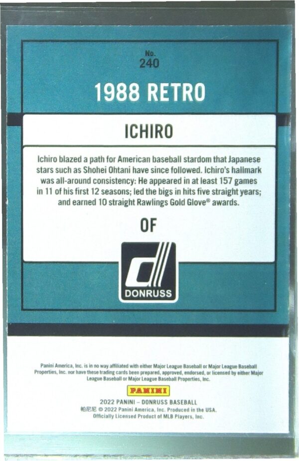 2022 Donruss Ichiro Nickname VAR #240 Mariners 1988 Retro - Image 3
