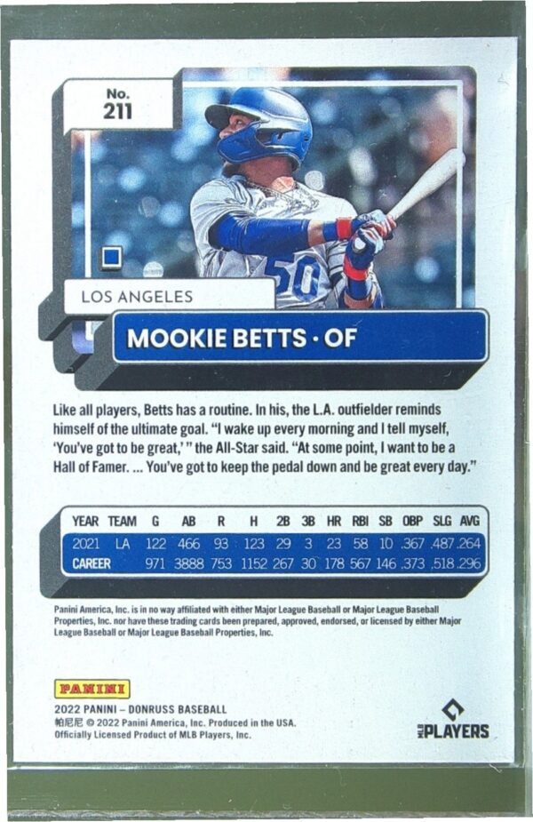 2022 Donruss Mookie Betts Holo Orange #211 Dodgers - Image 3