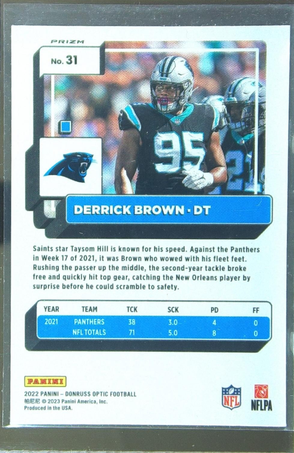 2022 Donruss Optic Derrick Brown Stars #31 Panthers - Image 3