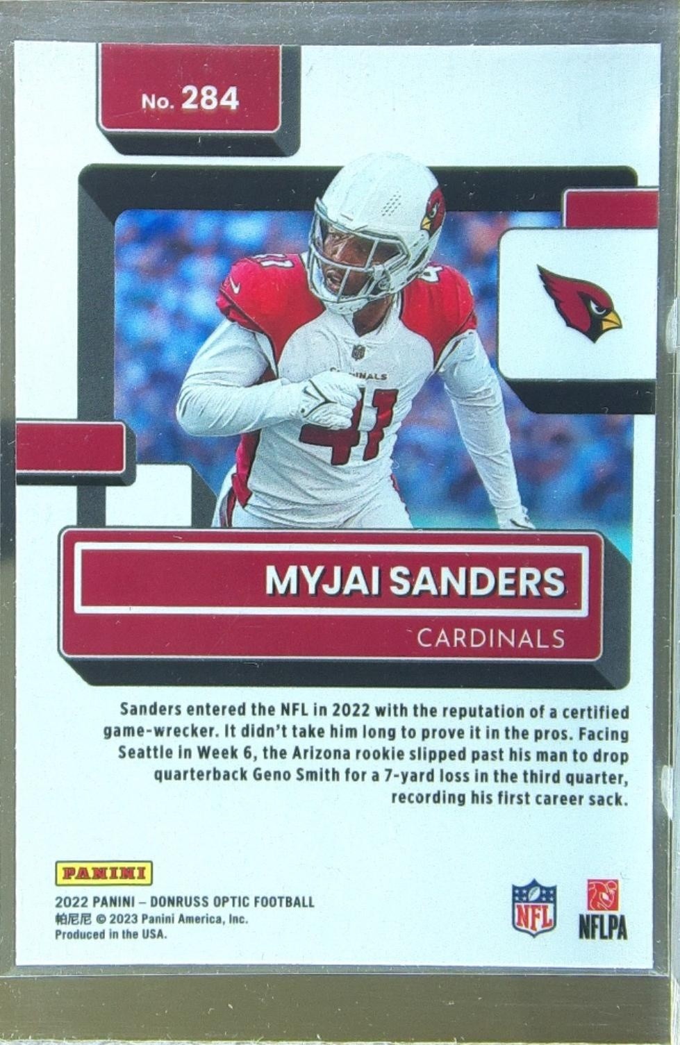 2022 Donruss Optic Myjai Sanders RC #284 Cardinals - Image 3