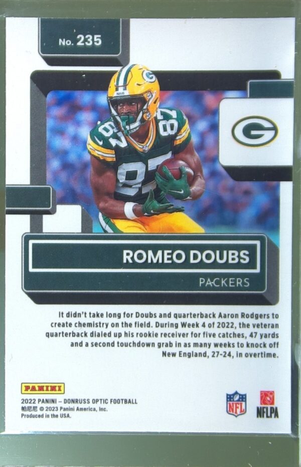 2022 Donruss Optic Romeo Doubs  RC #235 Packers - Image 3