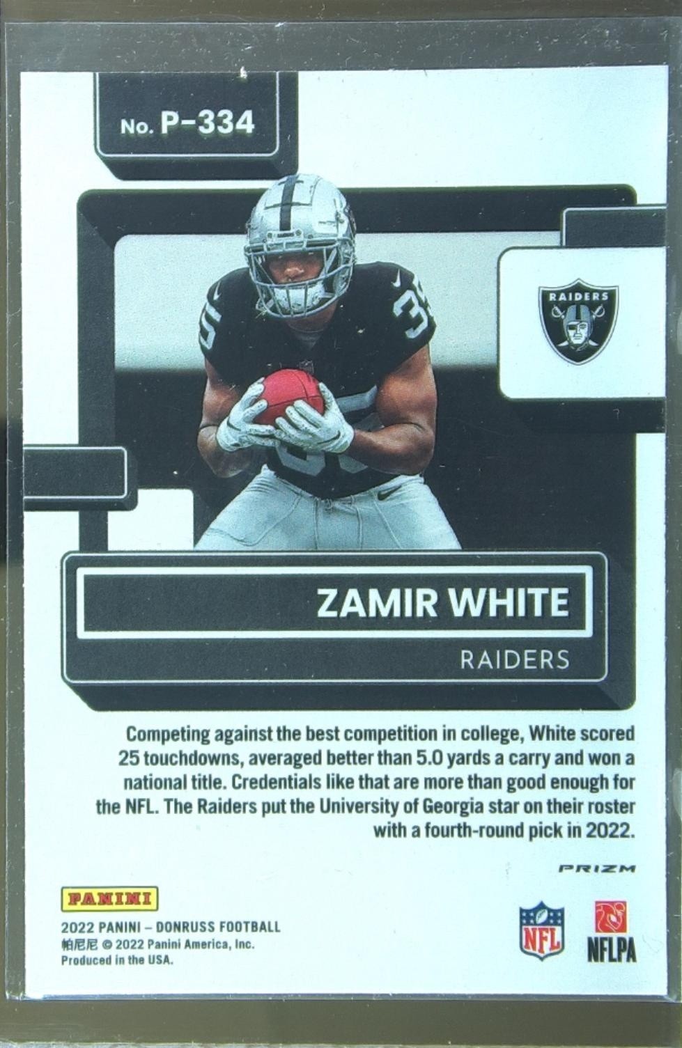 2022 Donruss Zamir White #P-334 Raiders Optic Rated Rookies Preview Green Mojo - Image 3