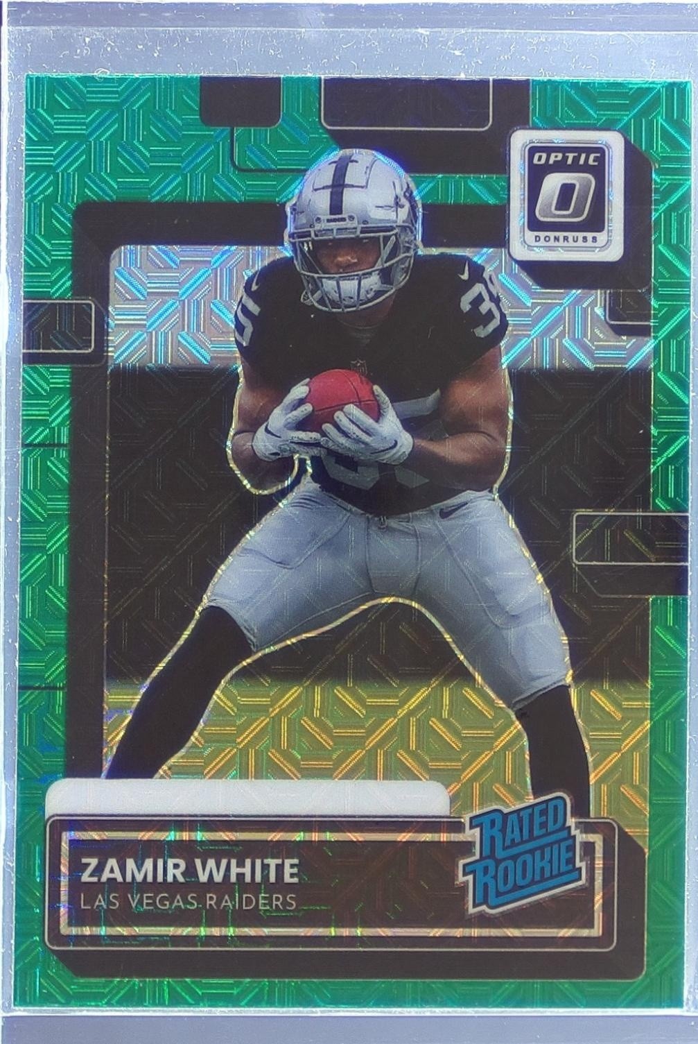 2022 Donruss Zamir White #P-334 Raiders Optic Rated Rookies Preview Green Mojo