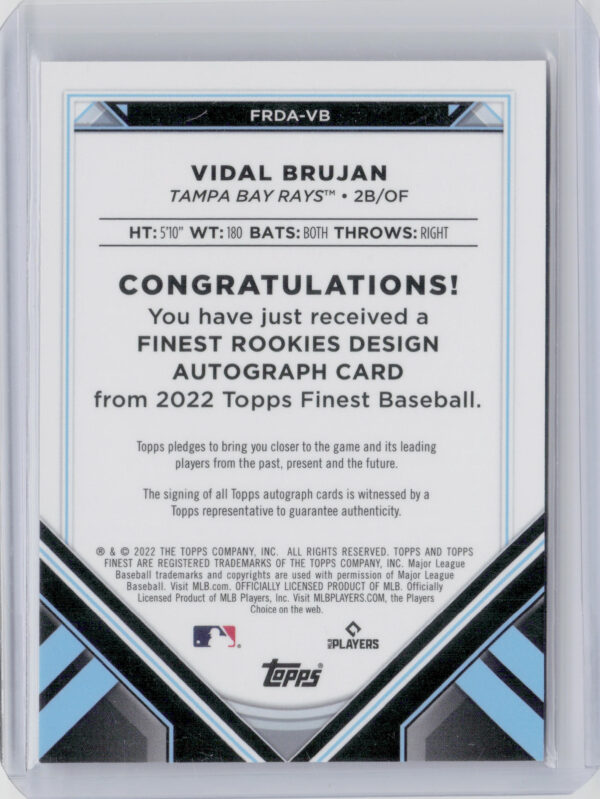2022 Finest Vidal Brujan AU #FRDA-VB Rays Finest Rookies Design Variation Autogr - Image 3