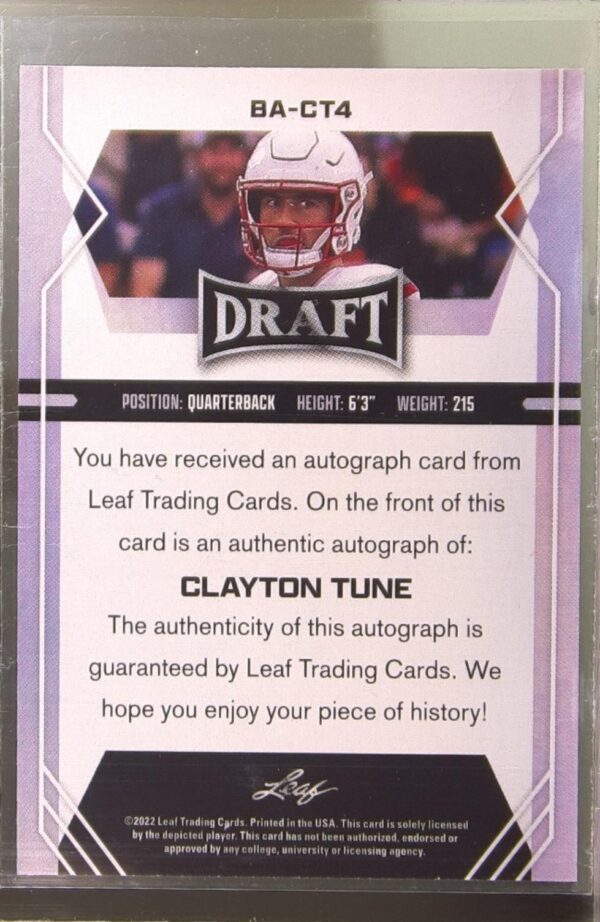 2022 Leaf Draft Clayton Tune Auto RC #BA-CT4 Cougars Autographs - Image 3