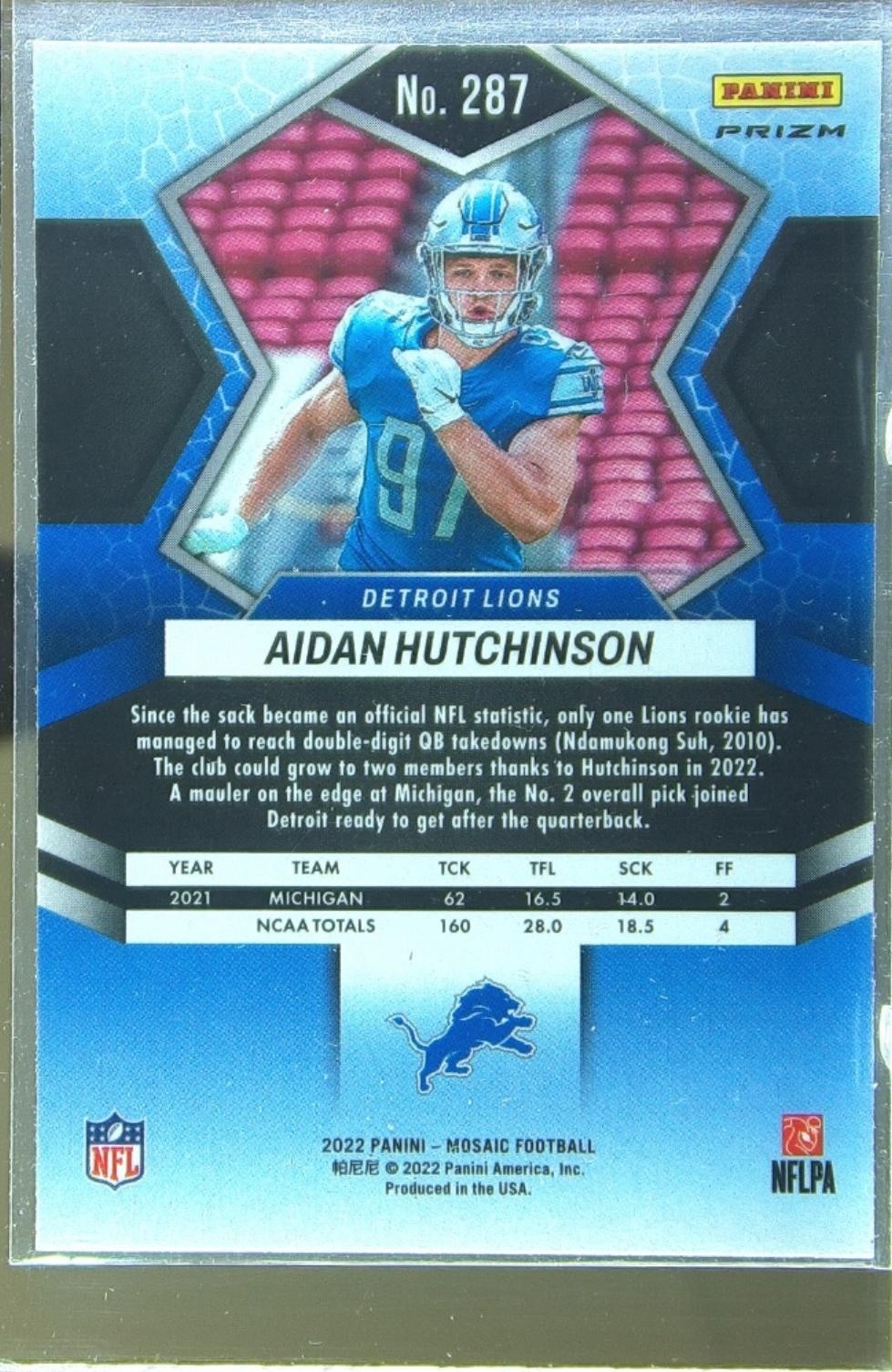 2022 Mosaic Aidan Hutchinson Mosaic Camo Pink RC #287 Lions - Image 3