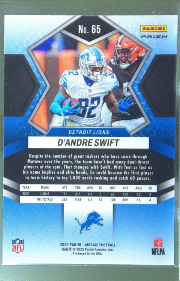 2022 Mosaic D'Andre Swift Silver #65 Lions - Image 3
