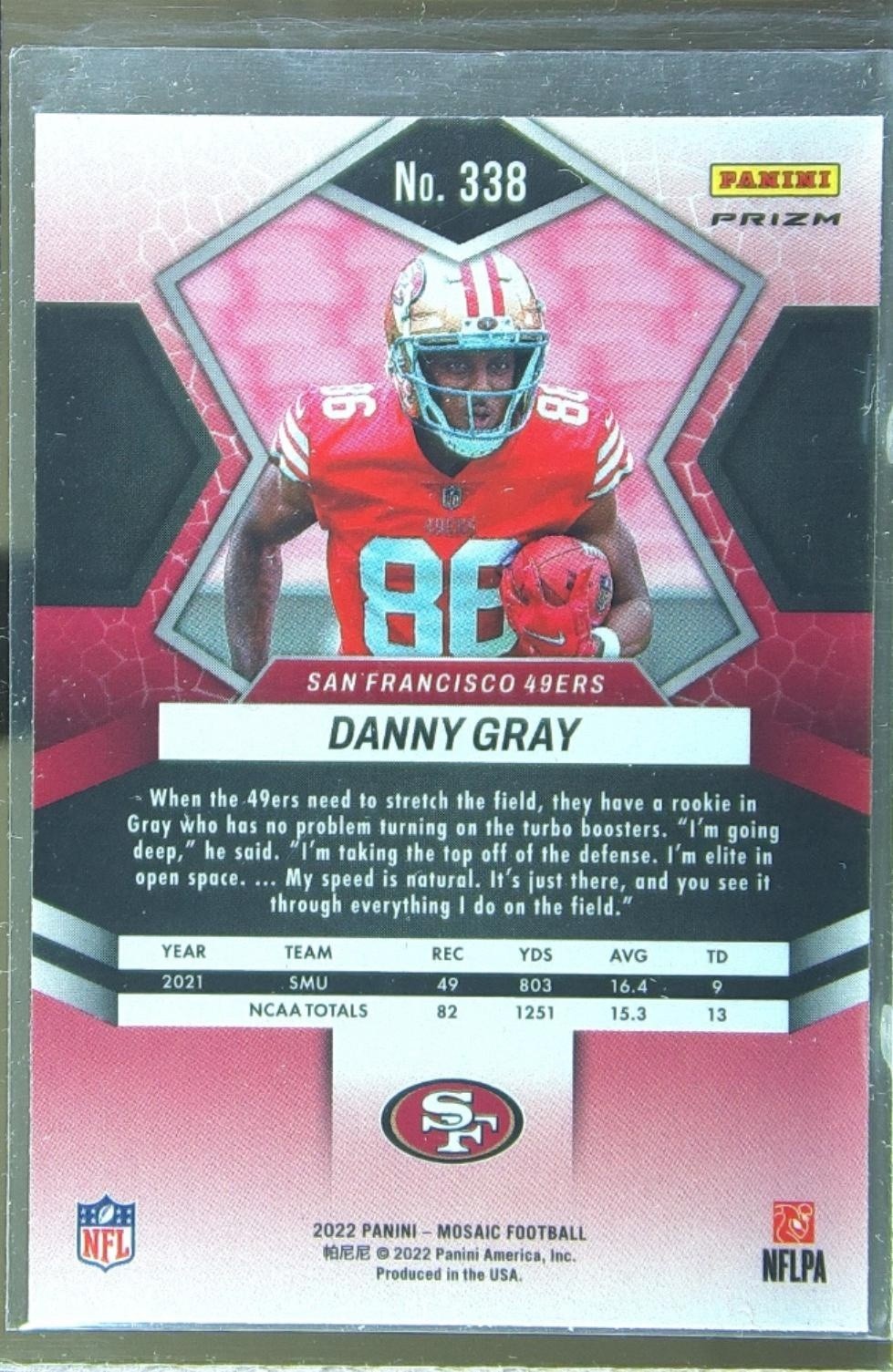 2022 Mosaic Danny Gray Mosaic Green RC #338 49ers - Image 3