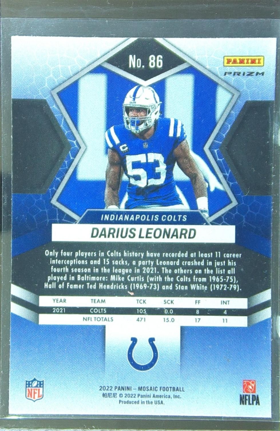 2022 Mosaic Darius Leonard Mosaic Reactive Orange #86 Colts - Image 3