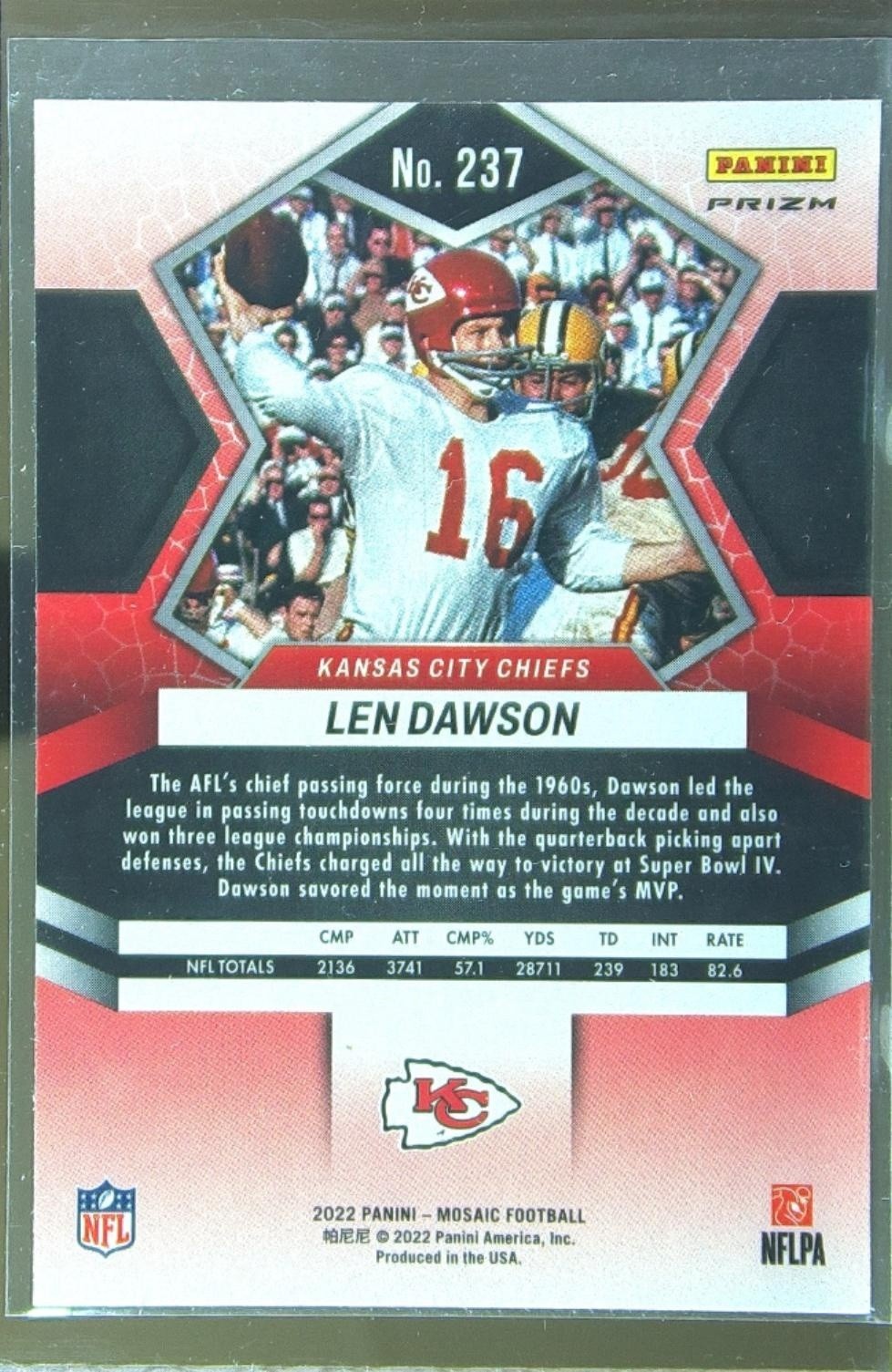 2022 Mosaic Len Dawson Mosaic Green #237 Chiefs - Image 3