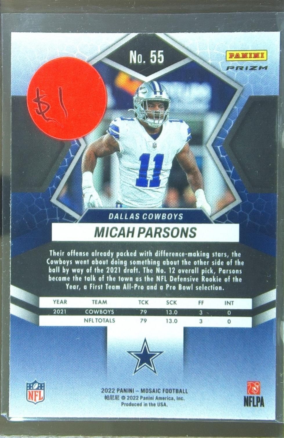 2022 Mosaic Micah Parsons Silver #55 Cowboys - Image 3