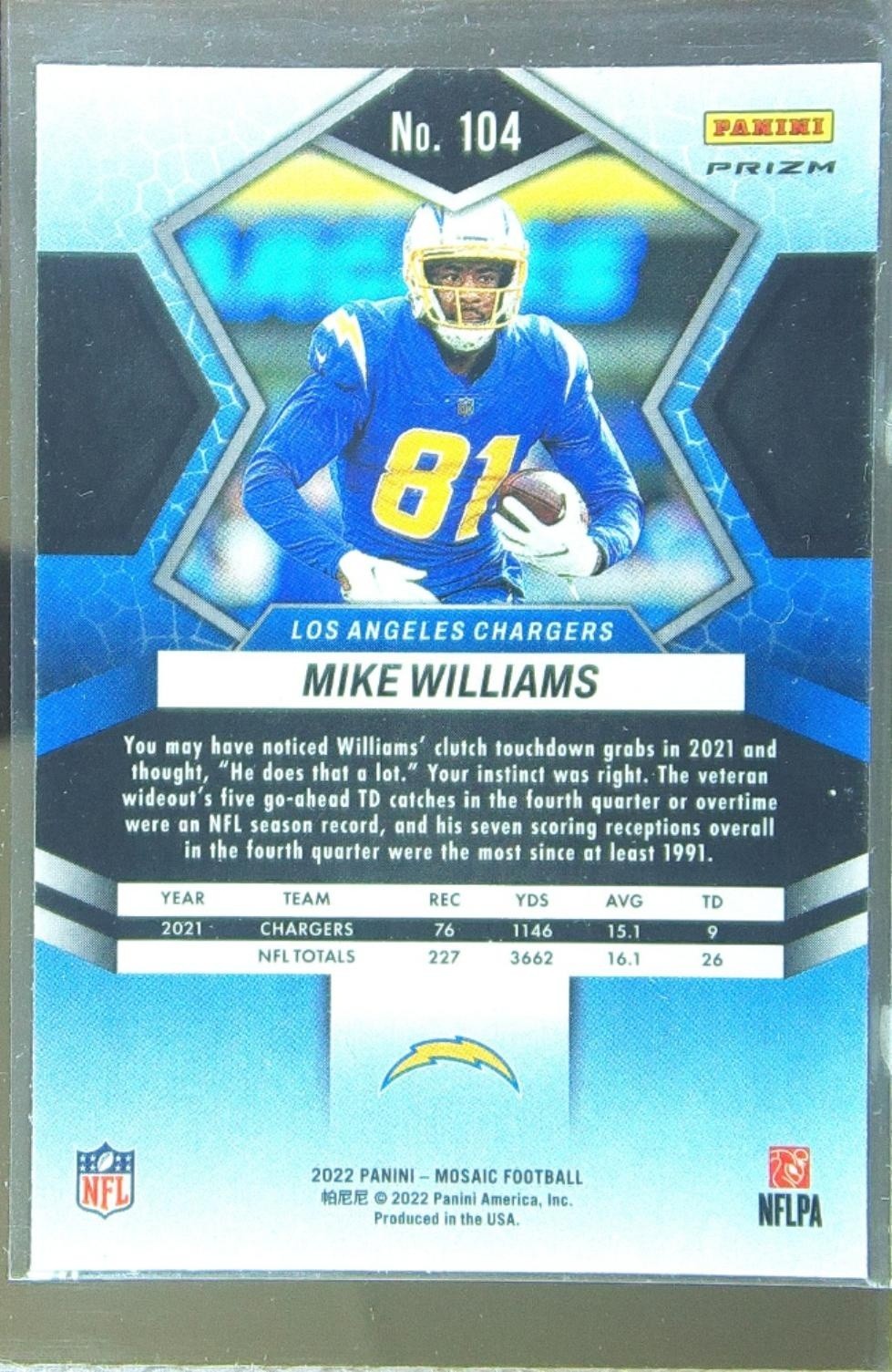2022 Mosaic Mike Williams Mosaic #104 Chargers - Image 3