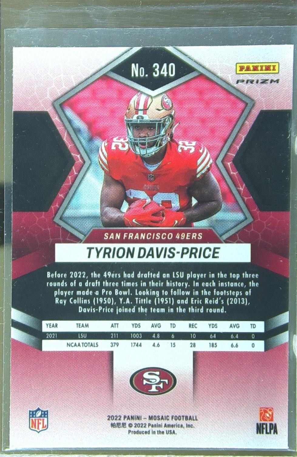 2022 Mosaic Tyrion Davis-Price Mosaic Reactive Orange RC #340 49ers - Image 3