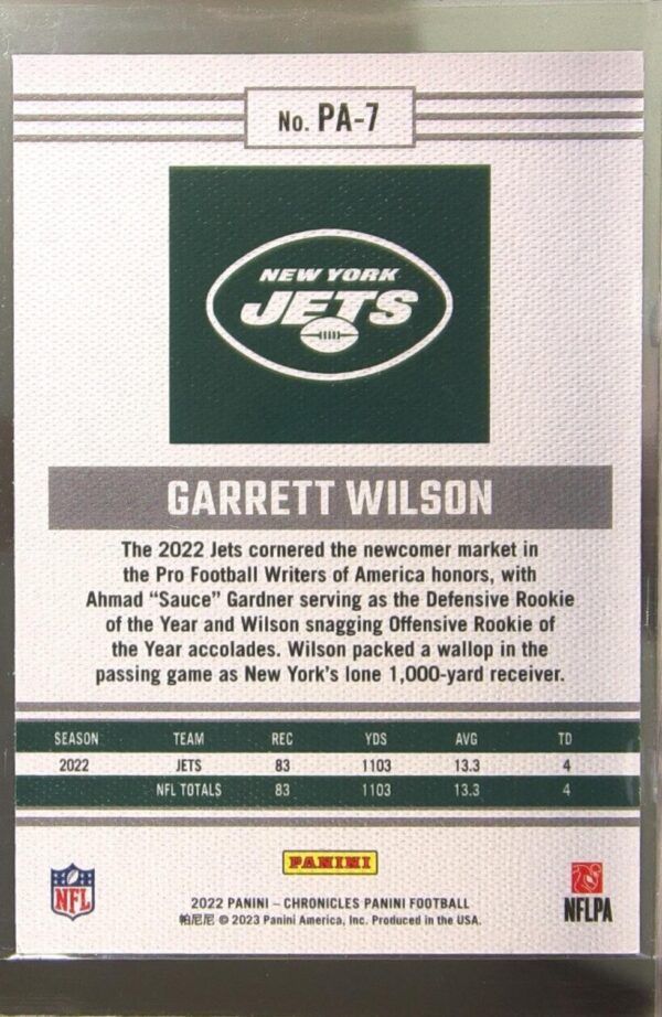 2022 Panini Chronicles Garrett Wilson RC #PA-7 Jets Panini - Image 3