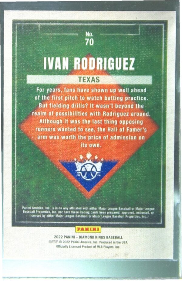 2022 Panini Diamond Kings Ivan Rodriguez Artist's Proof Silver /99 #70 Rangers - Image 3