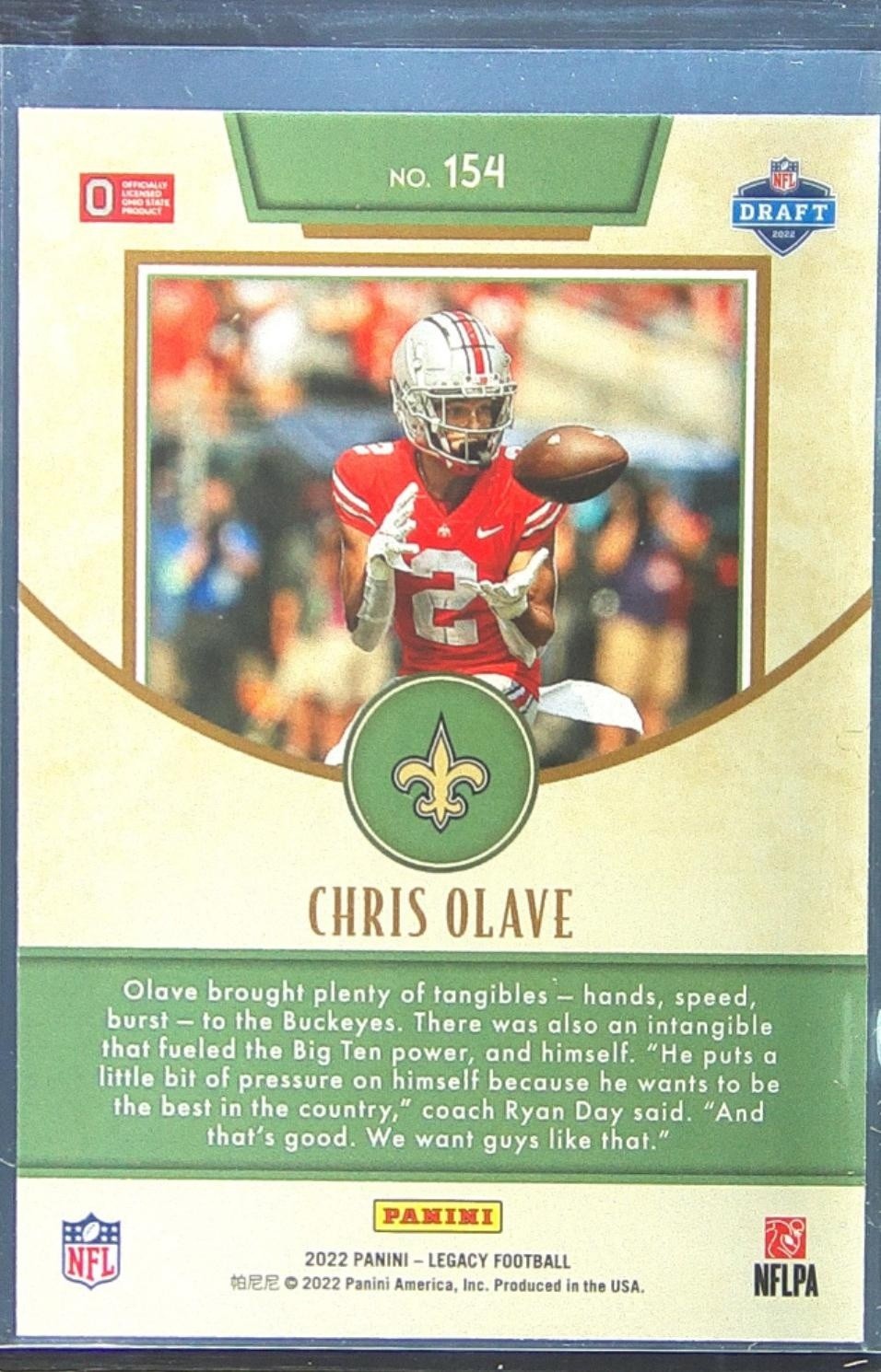 2022 Panini Legacy Chris Olave RC #154 Saints - Image 3