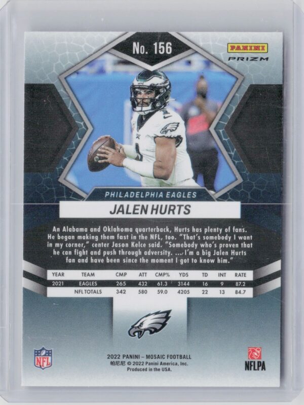 2022 Panini Mosaic Jalen Hurts Mosaic Green #156 Eagles - Image 3