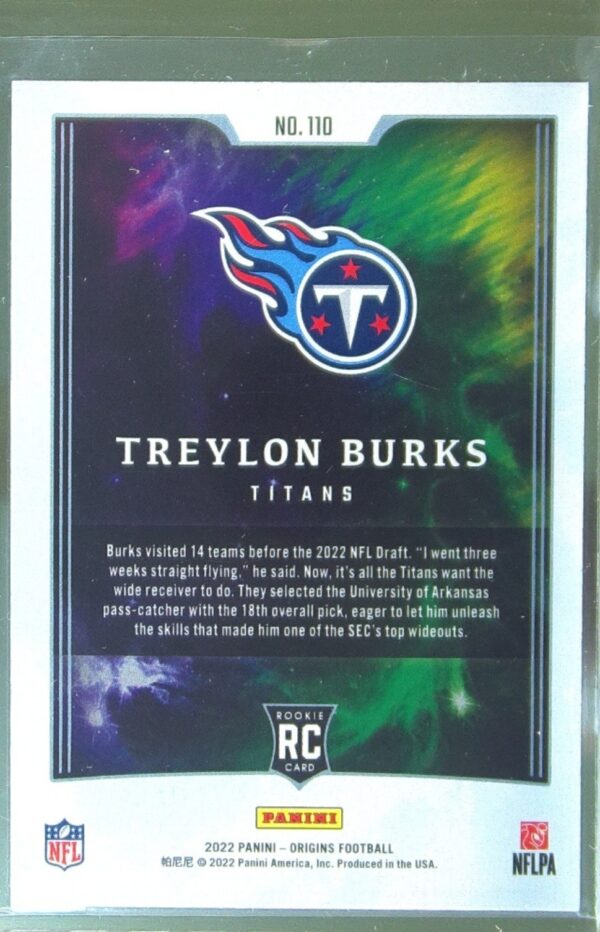 2022 Panini Origins Treylon Burks Red /299 RC #110 Titans - Image 3