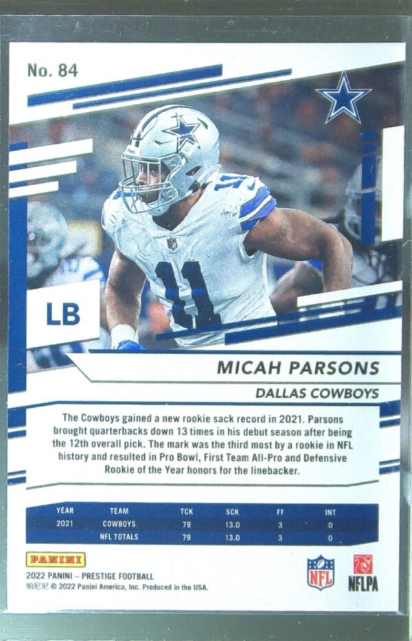 2022 Panini Prestige Micah Parsons Xtra Points Diamond #84 Cowboys - Image 3