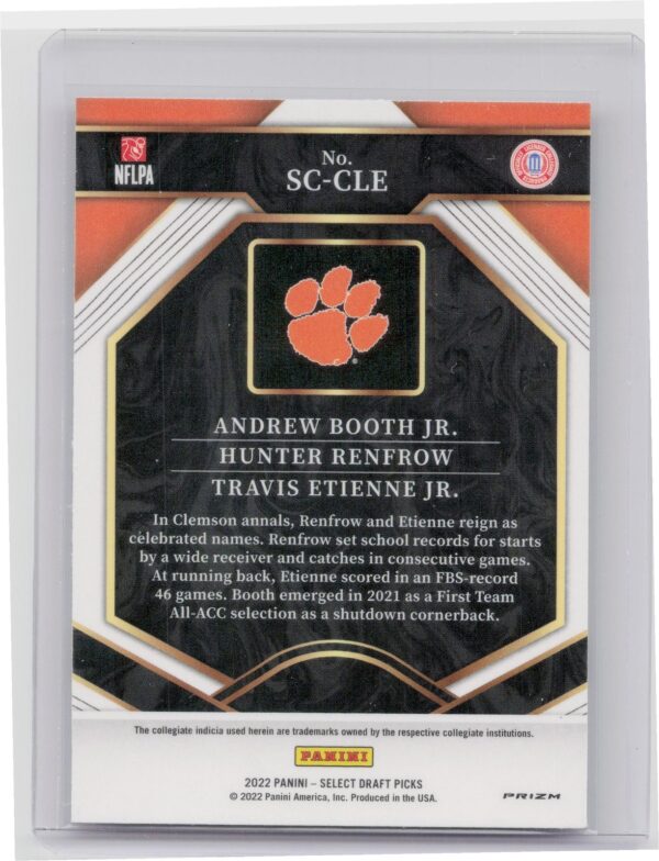 2022 Panini Select Draft Picks Andrew Booth Jr. / Hunter Renfrow / Travis Etienn - Image 3
