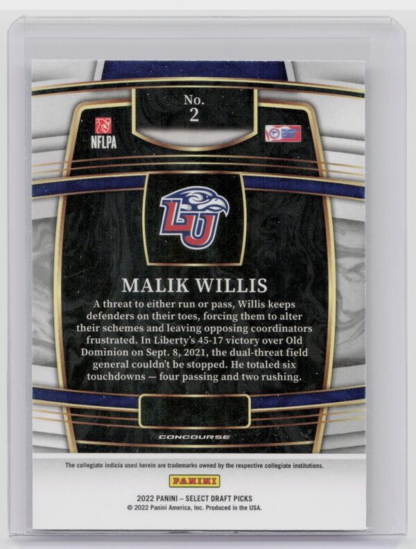 2022 Panini Select Draft Picks Malik Willis #2 Flames - Image 3