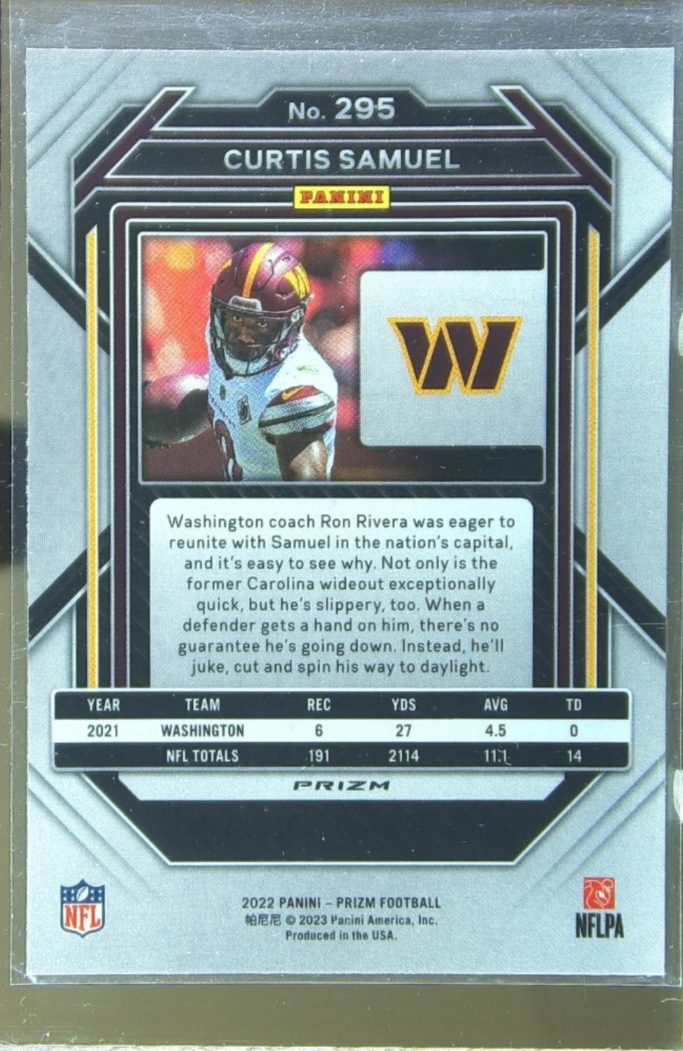 2022 Prizm Curtis Samuel Green #295 Commanders - Image 3