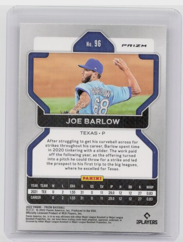 2022 Prizm Joe Barlow Purple RC #96 Rangers - Image 3