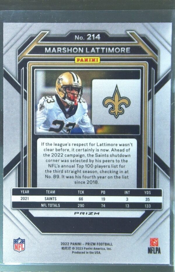 2022 Prizm Marshon Lattimore Green #214 Saints - Image 3