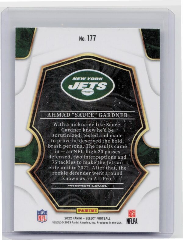 2022 Select Ahmad "Sauce" Gardner RC #177 Jets - Image 3
