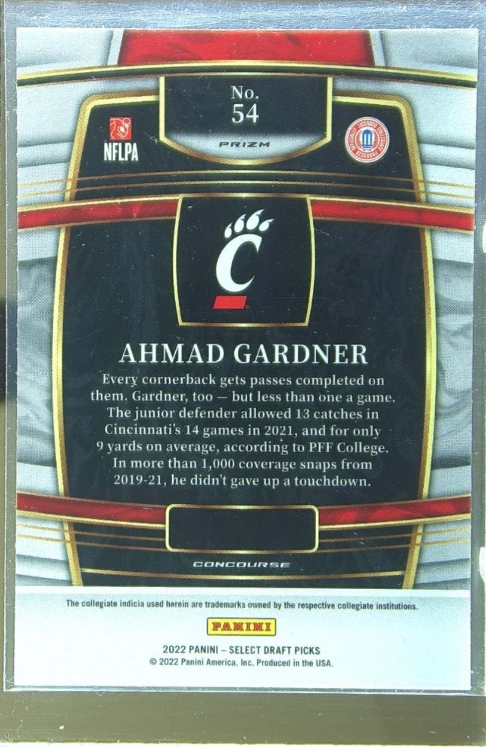 2022 Select Draft Picks Ahmad "Sauce" Gardner Red Lazer Prizm RC #54 Bearcats - Image 3