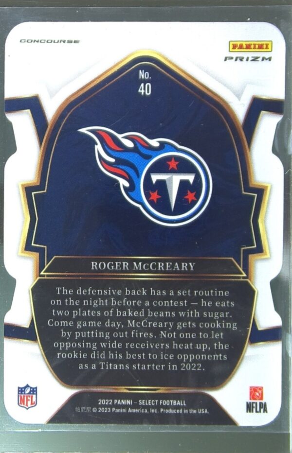 2022 Select Roger McCreary Black and Green Prizm Die Cut RC #40 Titans - Image 3