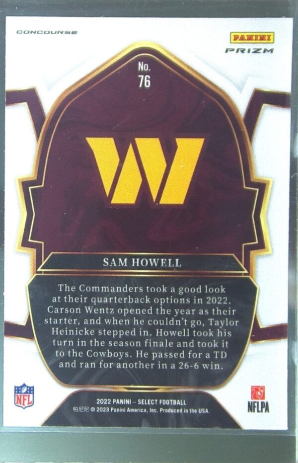2022 Select Sam Howell Silver Prizm RC #76 Commanders - Image 3
