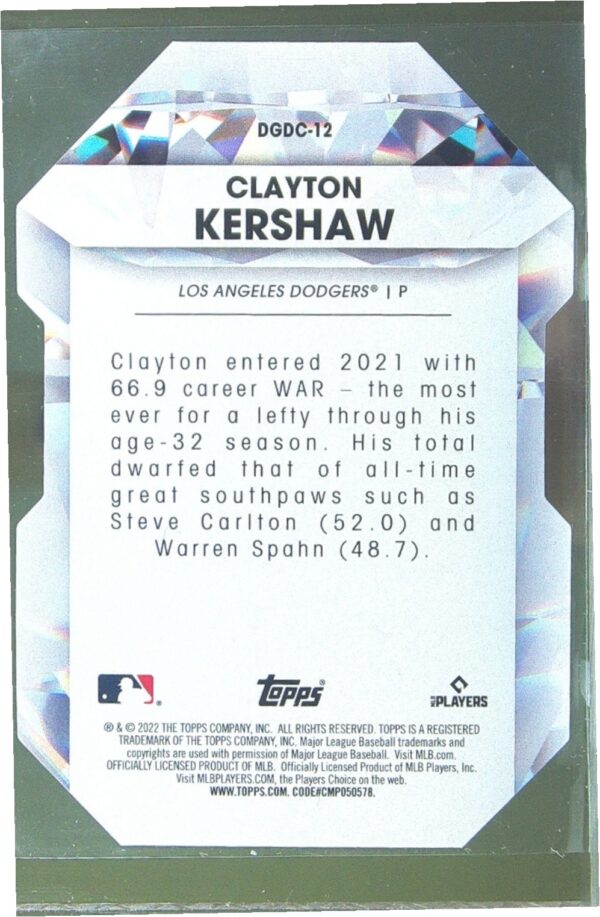 2022 Topps Clayton Kershaw #DGDC-12 Dodgers Diamond Greats Die Cuts - Image 3