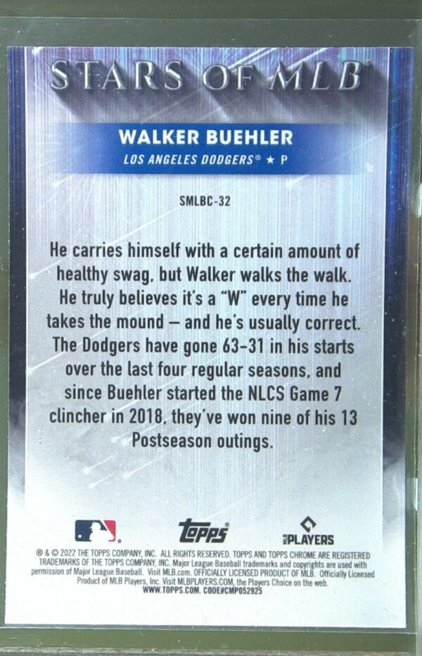 2022 Topps Walker Buehler #SMLBC-32 Dodgers Stars of MLB Chrome refractor - Image 3