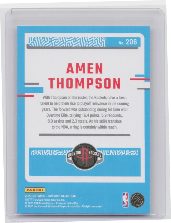 2023-24 Donruss Amen Thompson Rated Rookie RC #206 Rockets - Image 3