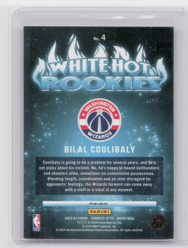 2023-24 Donruss Optic Bilal Coulibaly 4 Wizards White Hot Rookies Holo - Image 3