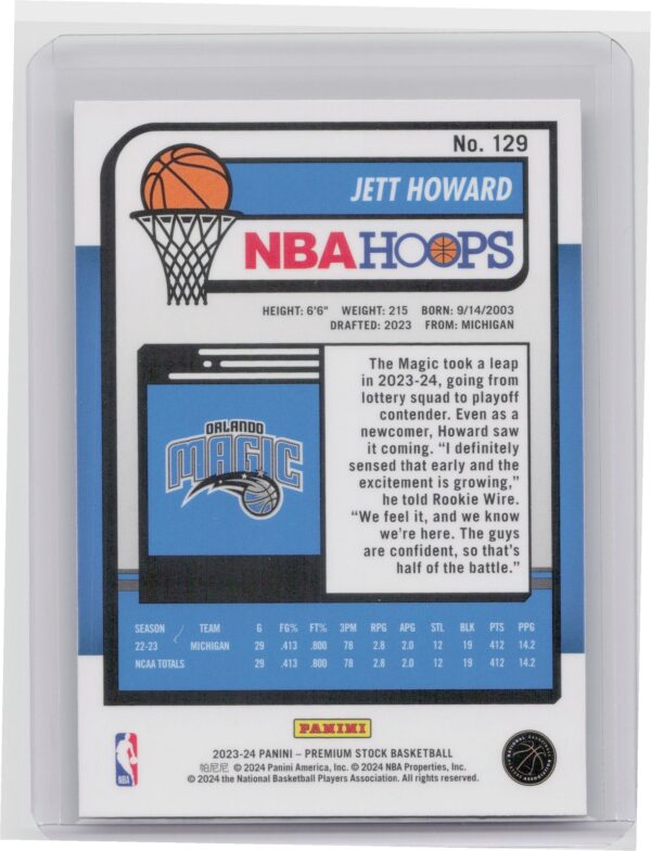 2023-24 Hoops Premium Stock Jett Howard RC 129 Magic - Image 3