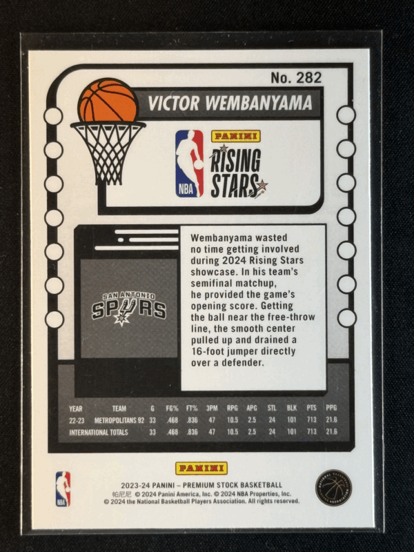 2023-24 Panini NBA Hoops Premium Stock Rising Stars Victor Wembanyama Rookie RC - Image 3