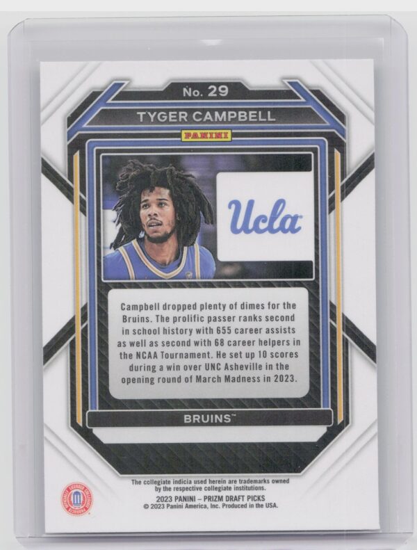 2023-24 Panini Prizm Draft Picks Tyger Campbell Rookie RC #29 UCLA Bruins - Image 3