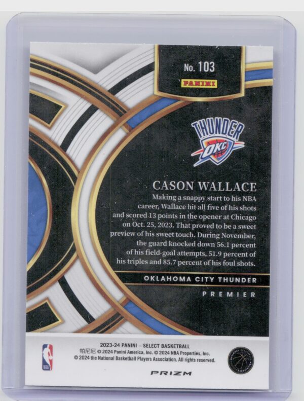2023-24 Select Cason Wallace Silver Prizms #103 Thunder - Image 3