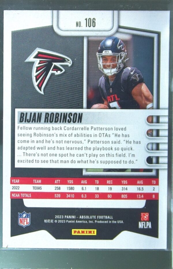 2023 Absolute Bijan Robinson Retail RC #106 Falcons - Image 3