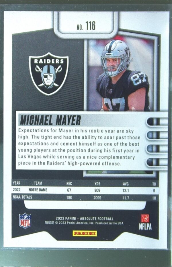 2023 Absolute Michael Mayer Blue RC #116 Raiders - Image 3