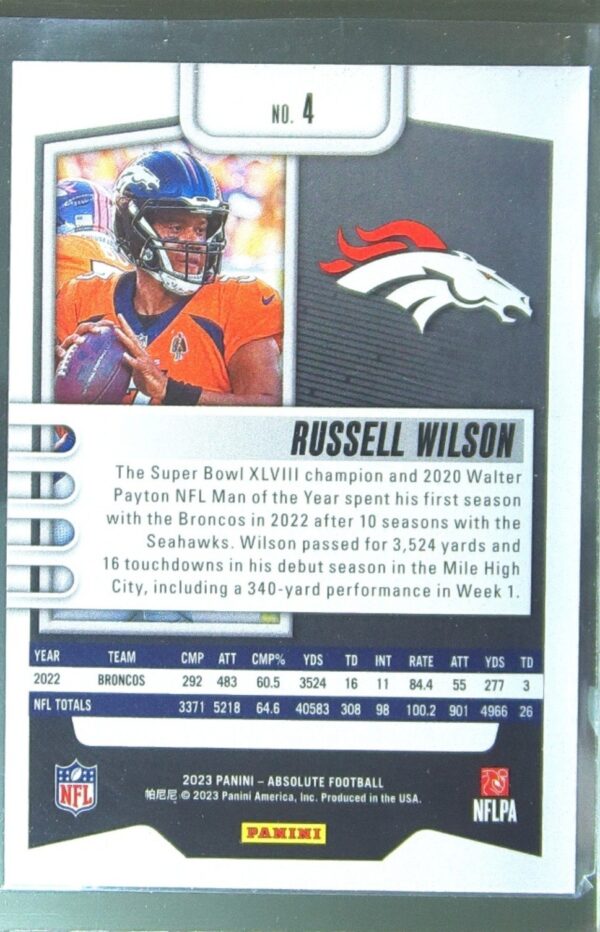 2023 Absolute Russell Wilson Blue #4 Broncos - Image 3