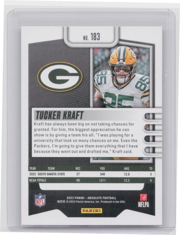 2023 Absolute Tucker Kraft Blue #183 Packers - Image 3
