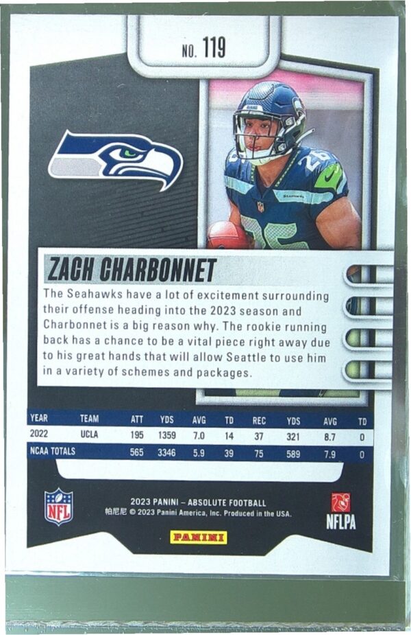 2023 Absolute Zach Charbonnet Retail RC #119 Seahawks - Image 3