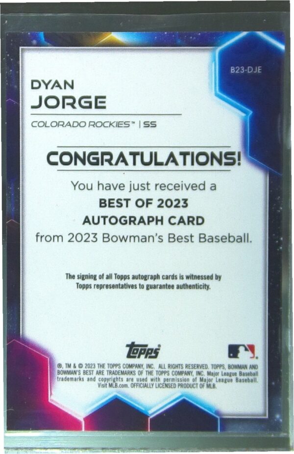 2023 Bowman's Best Dyan Jorge Auto #B23-DJE Rockies Best of 2023 Autographs - Image 3