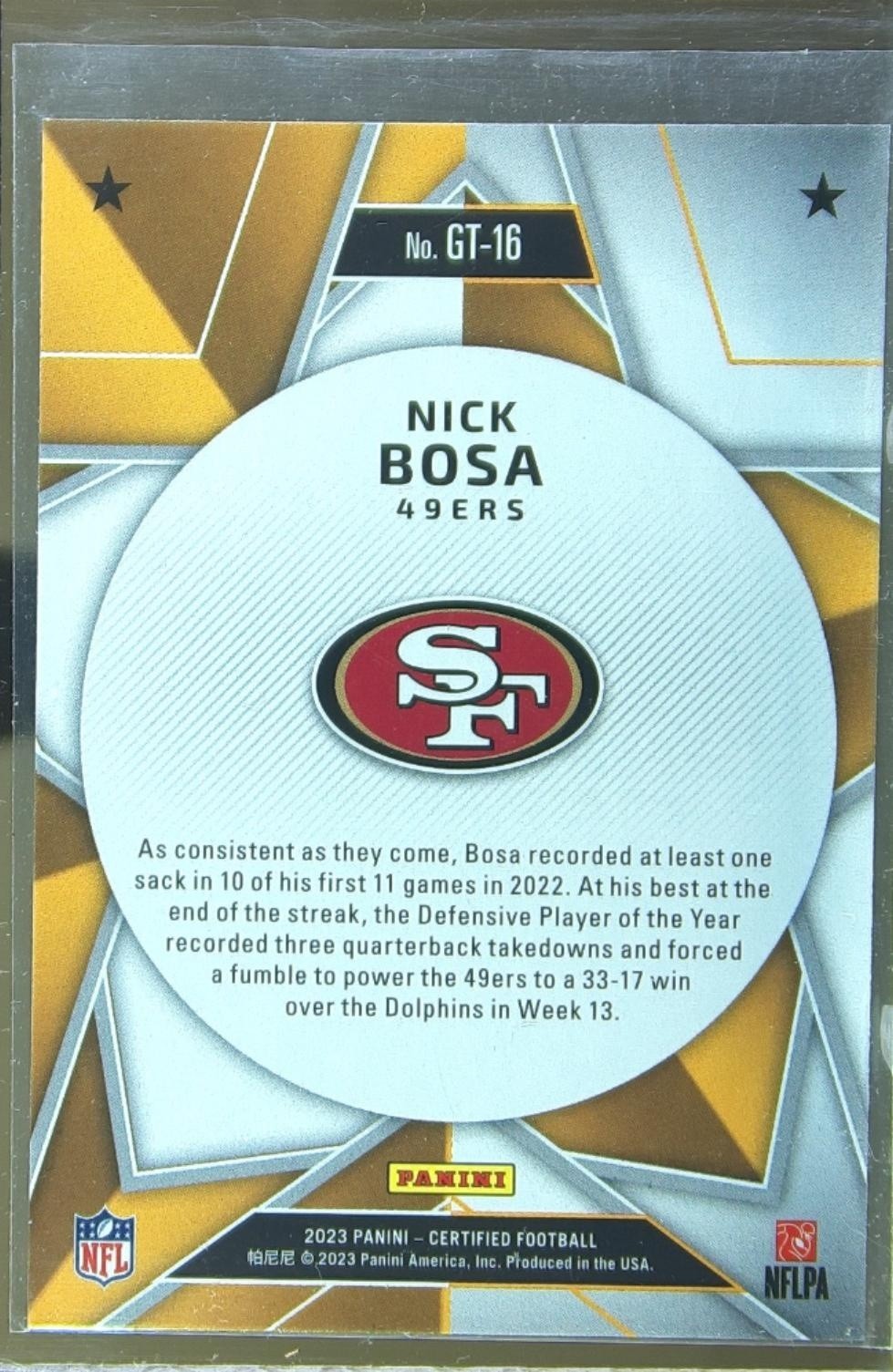 2023 Certified Nick Bosa #GT-16 49ers Gold Team - Image 3