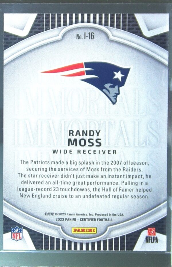 2023 Certified Randy Moss #I-16 Patriots Immortals - Image 3